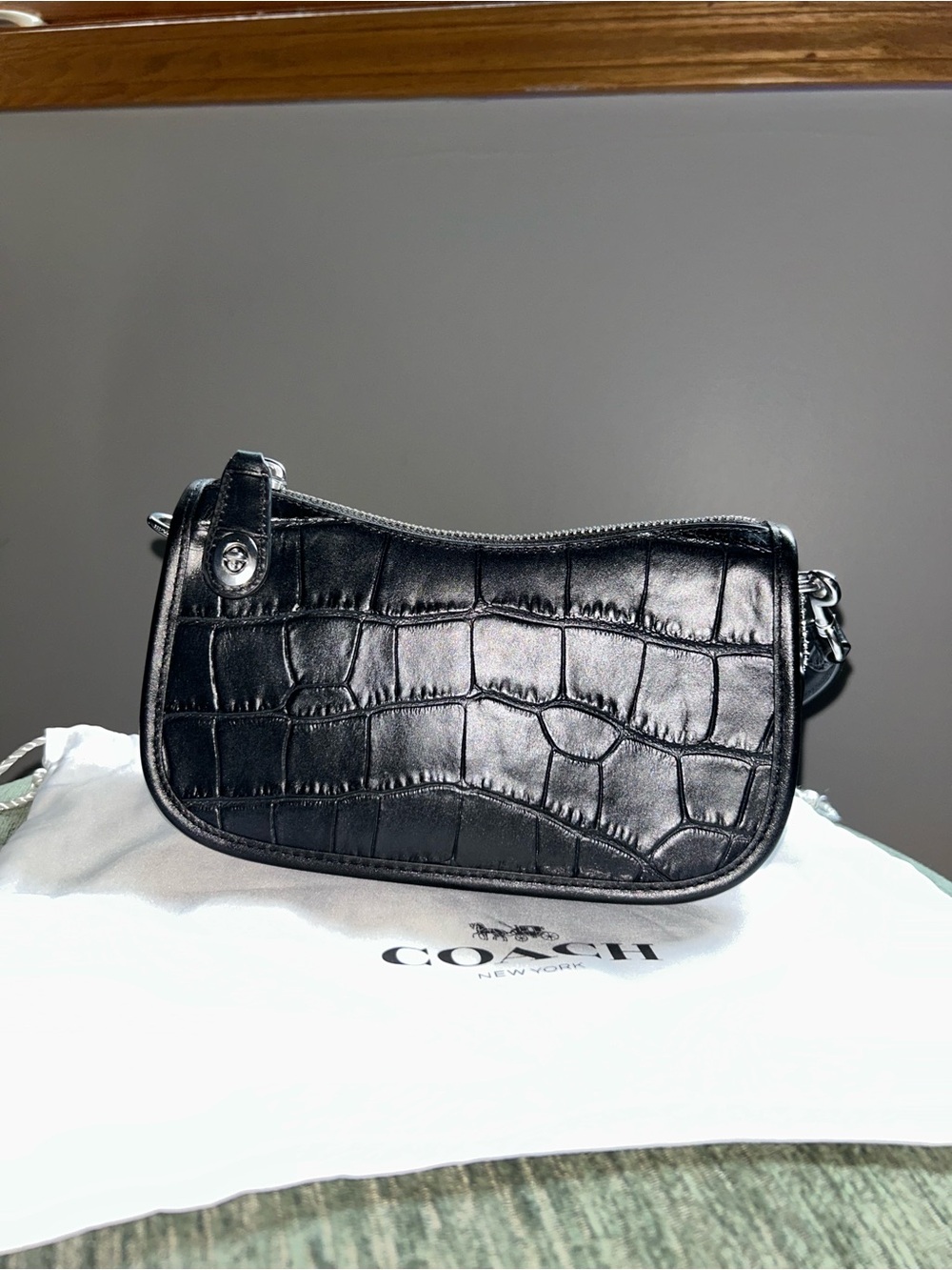 Coach Swinger Bag
Black Croc-Embossed Mini Shoulder Bag with Silver Hardware - Picture 2 of 7